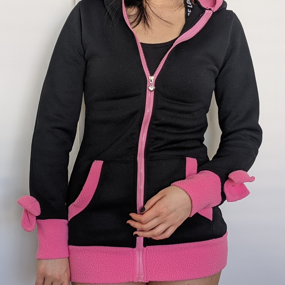 Black+Pink Bunny Bow Hoodie